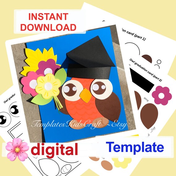 school graduation card owl graduation card printable craft for etsy