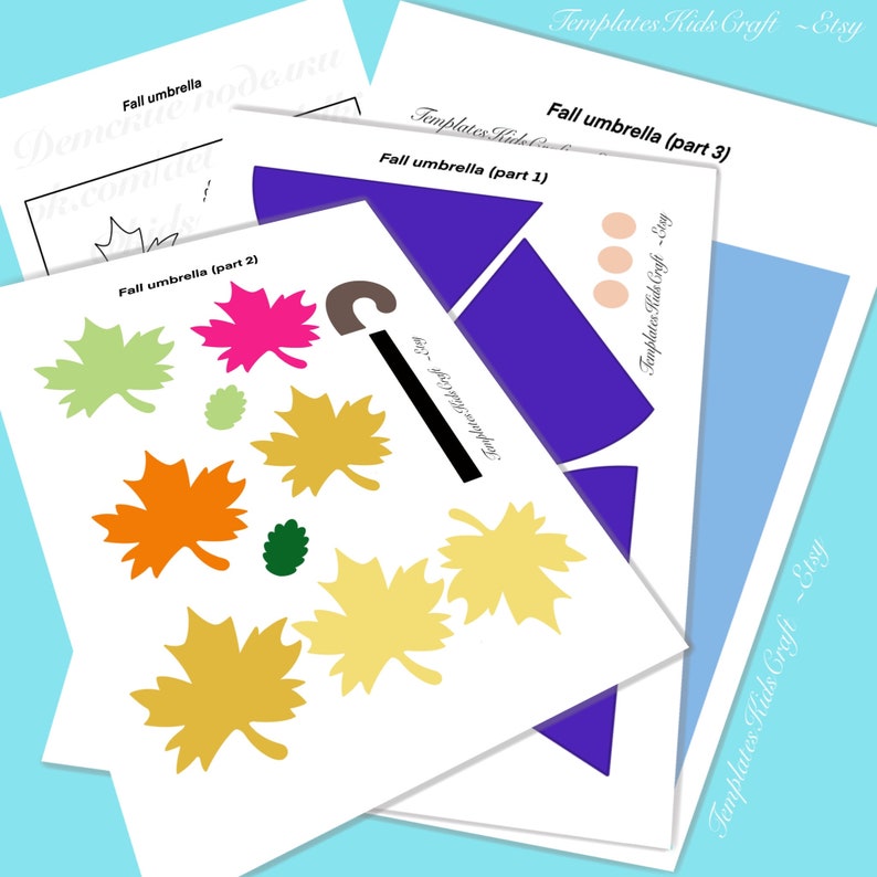 3D Paper Craft Fall Umbrella Template Kids Craft image 3