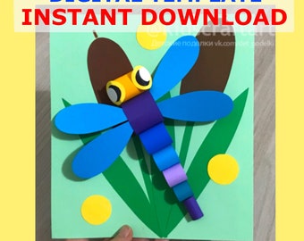 Dragonfly Summer Craft for Kids Animal Craft Card Printable Insect Paper Craft Classroom Craft School Activity Template Teachers Resources