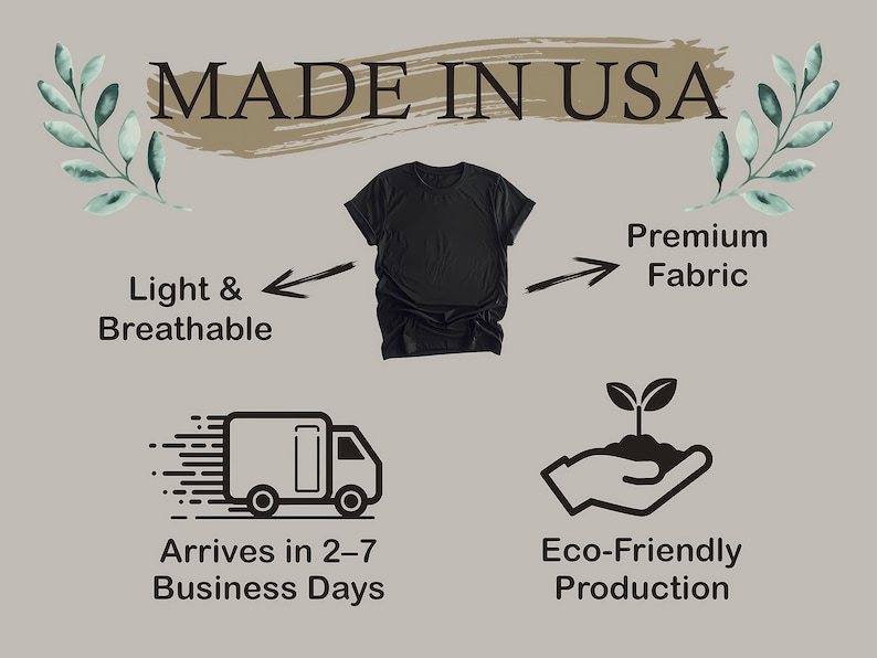 May include: A black t-shirt made in the USA with a light and breathable fabric. The shirt is made with eco-friendly production and arrives in 2-7 business days.