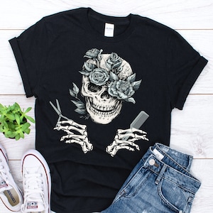 Hairdresser With Skull Shirt, Gift For Hairdresser Shirt, Barber T-shirt, Cosmetologist, Hairdresser Gift, Hair Salon Shirt, Barber Shirt