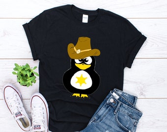 Cowboy Shirt, Funny Penguin Shirt, Sheriff Rancher Gift, Funny Cowboy Shirt, Wild West Shirt, Rodeo Gift, Country Shirt, Unisex Shirt