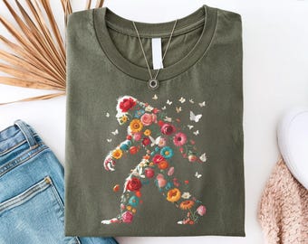 Big Foot Shirt, Floral Big Foot Shirt, Bigfoot T-Shirt Women, Sasquatch Tee, Cute Bigfoot Tee, Big Foot Lover Gift, Big Foot Believer Gift