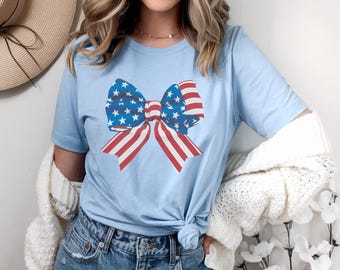 Coquette Bow USA Flag Shirt, 4th Of July Shirt Flag, 4th Of July Gifts Shirt, USA Bows Shirt, America Bow Shirts, USA-Shirt
