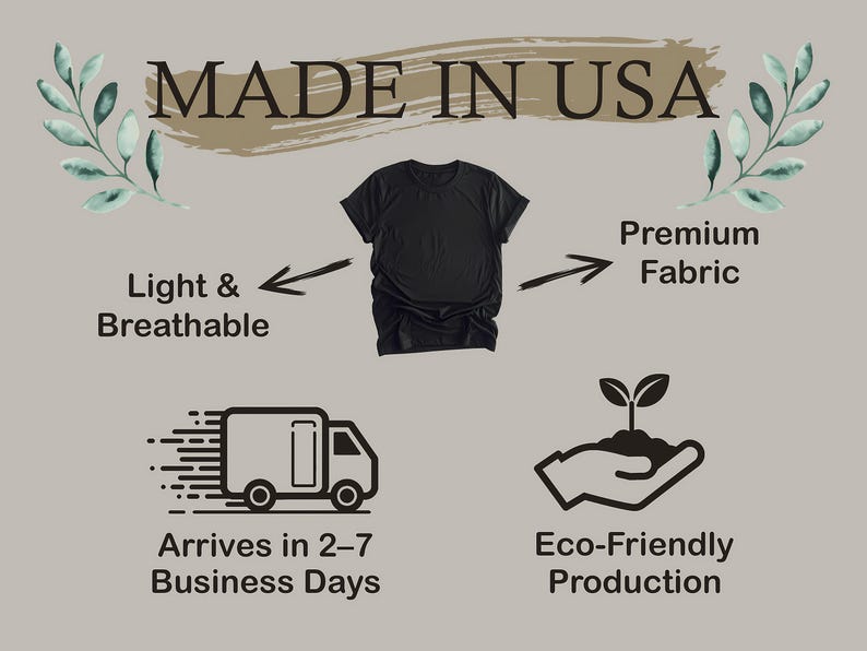 May include: A black t-shirt made in the USA with a light and breathable fabric. The shirt is made with eco-friendly production and arrives in 2-7 business days.