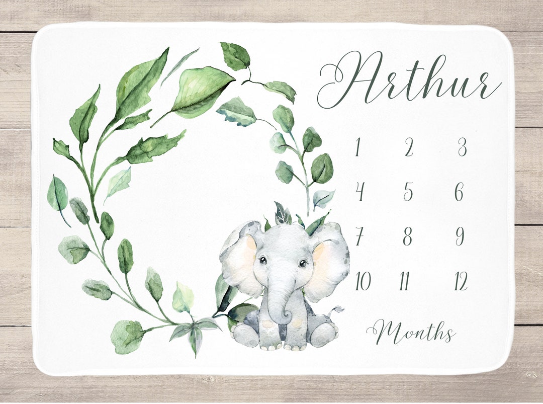 Elephant Milestone Blanket, Baby Age Blanket, Baby Blanket, Baby Shower