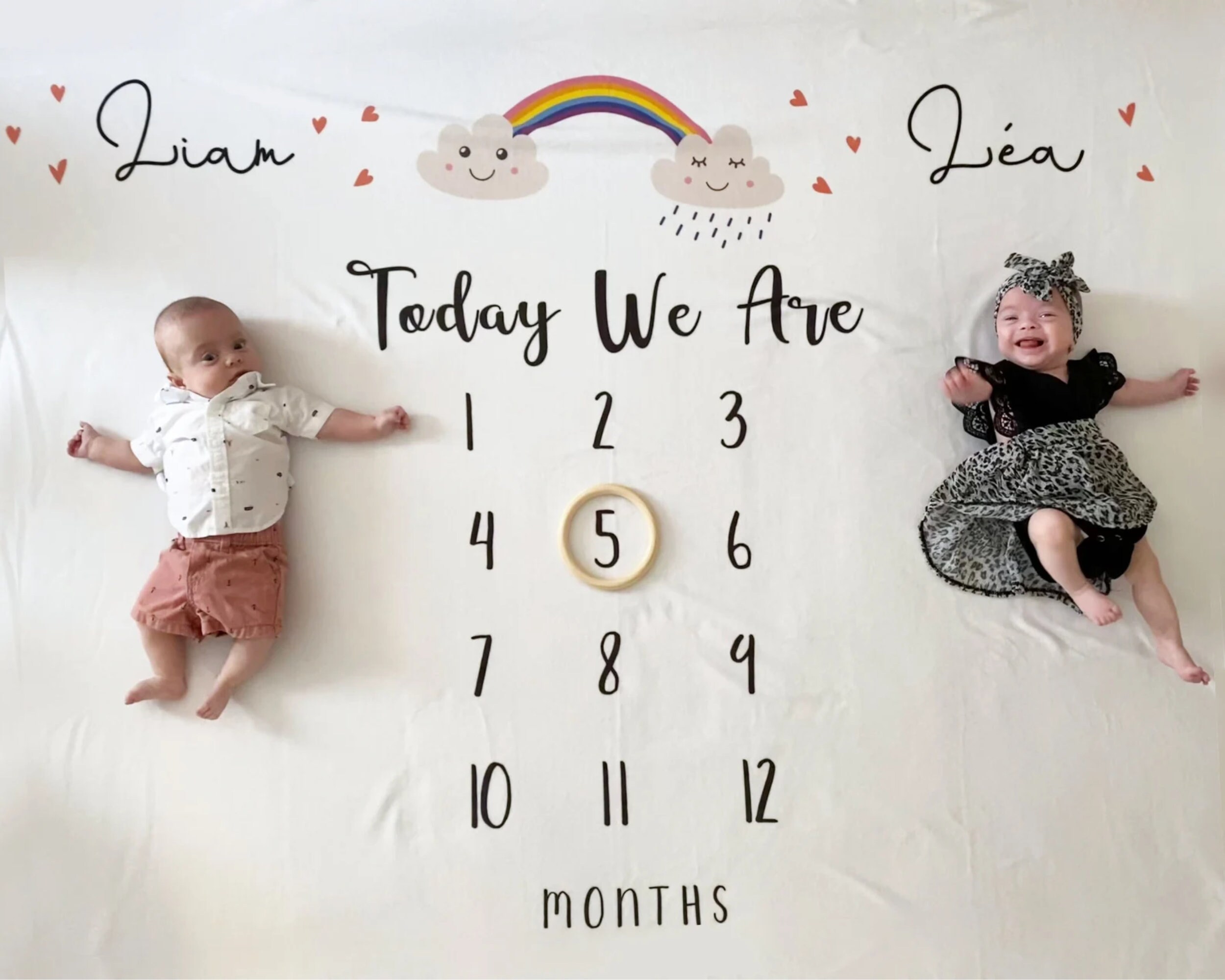 Personalized Rainbow Milestone Mat Twins Age Blanket Twins Etsy