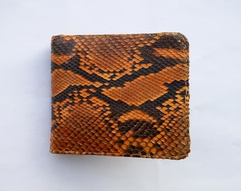 real genuine leather wallet python mens purse brown bifold handmade product + free shipping