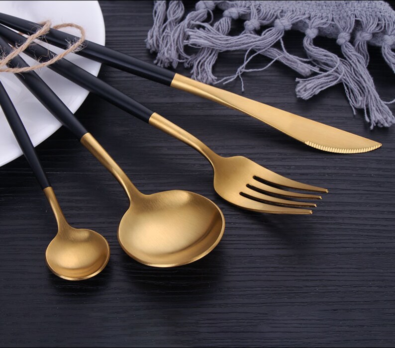 Golden Cutlery Dinnerware 4 pcs Set Dining Cutleries Etsy