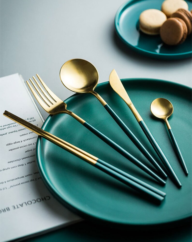 Golden Cutlery Dinnerware 4 pcs Set Dining Cutleries Etsy