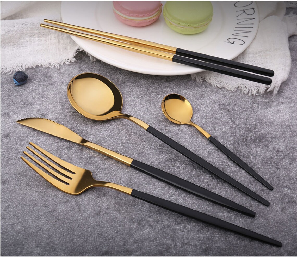 Golden Cutlery Dinnerware 4 pcs Set Dining Cutleries Etsy