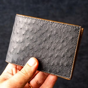 Echte struisvogelleer dubbele portemonnee, aangepaste herenportemonnee slank, gepersonaliseerde herenportemonnee, gegraveerde herenportemonnee, herenportemonnee met monogram