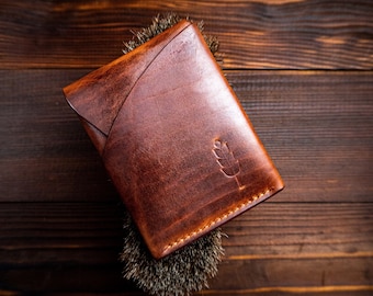 Brown Personalized Leather card holder wallet, Italian Leather, Minimalist Slim Mens Wallet, Unisex EDC Handmade Wallet
