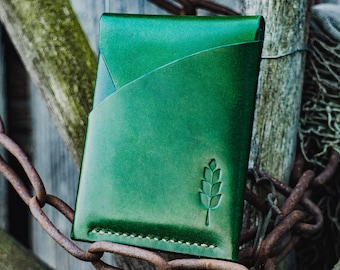 Buttero Green Leather Card Holder, Minimalist Handmade Wallet