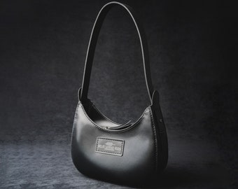 Black Half Moon Bag, Arc De Triomphe Bag, Genuine Leather, Crescent Bag, Underarm Small Round Bag,  Casual Women Hobo Handbag