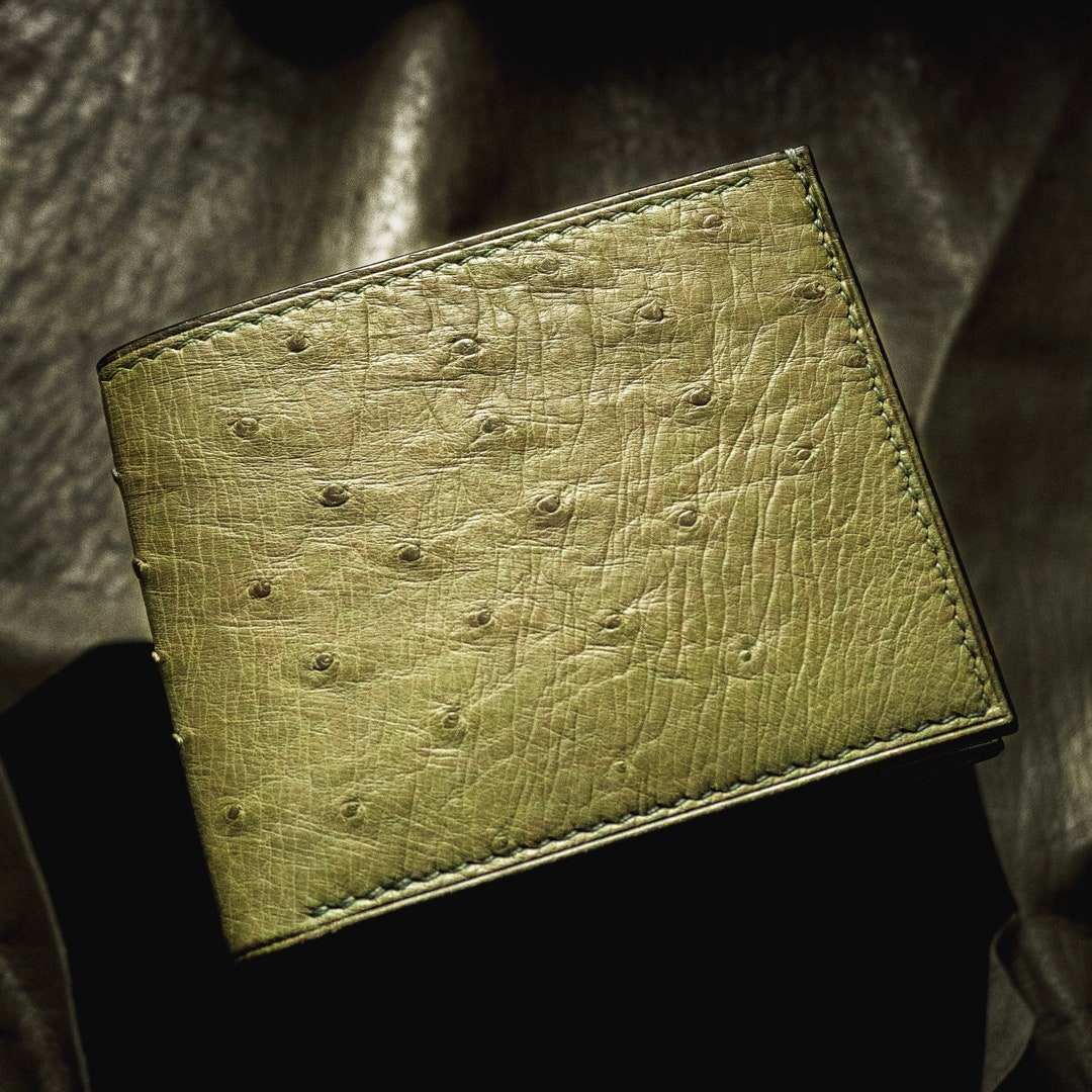 Genuine Ostrich Leather Bifold Wallet, Custom Mens Wallet Slim