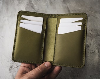 Portefeuille vertical à deux volets en cuir, portefeuille de luxe mince et minimaliste