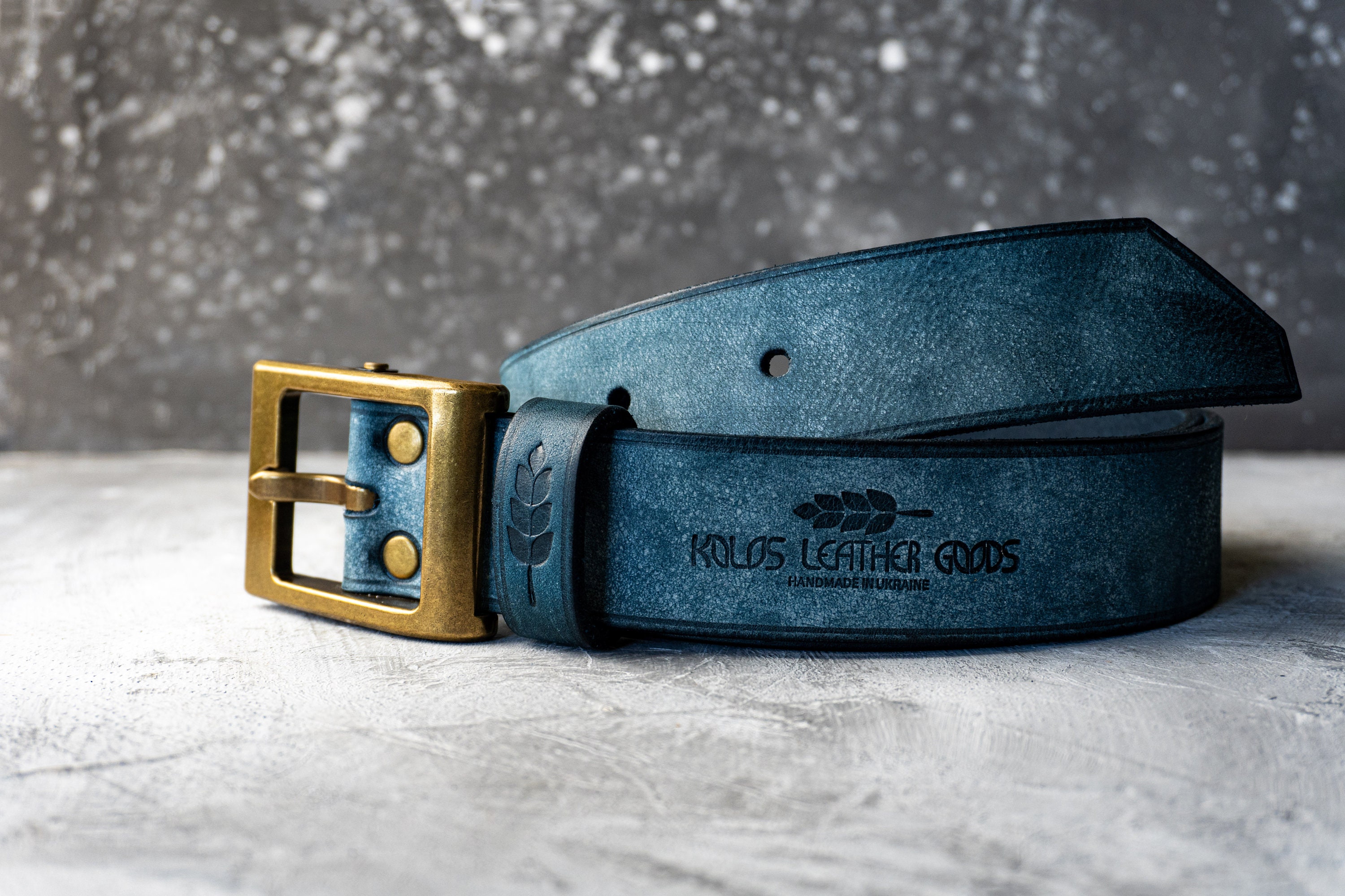 HANDCRAFTED leather belt or wrap Sinta Margot handmade blue leather sued belt Italian Alligator Grain Calf Leather Belt in Blue - Torino  main image 4