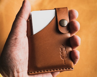 Personalized Light Brown Leather Card Holder Wallet, Handmade Italian Leather