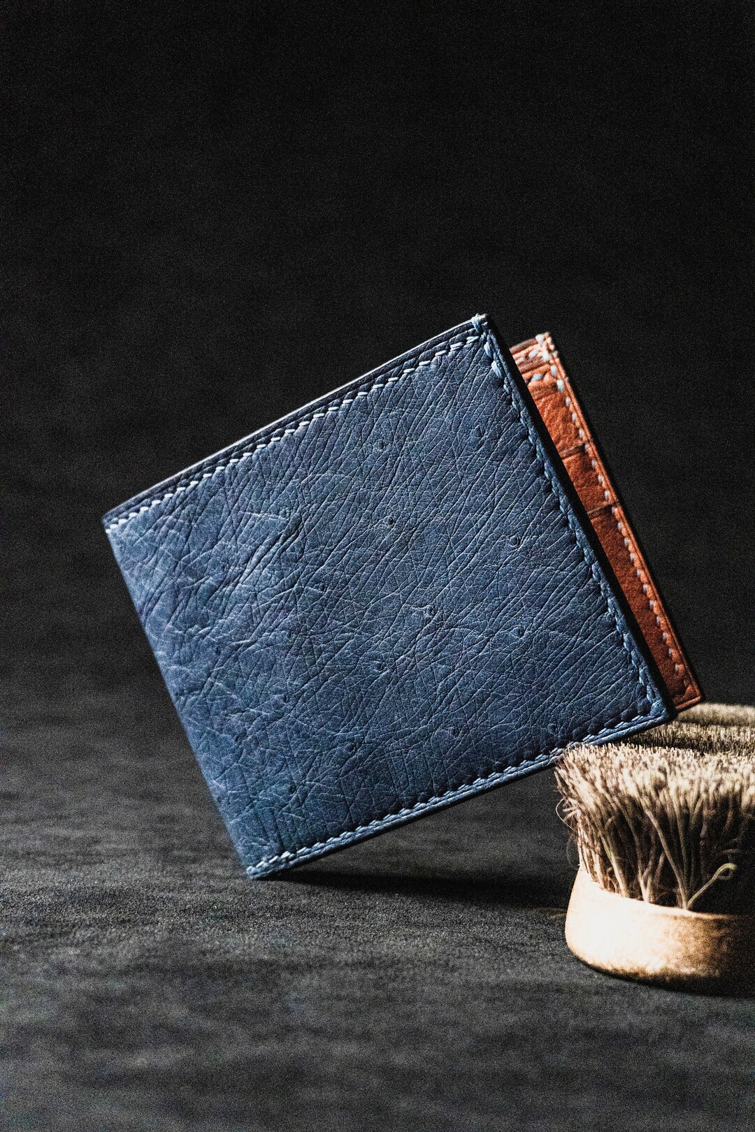 Genuine Ostrich Leather Bifold Wallet, Custom Mens Wallet Slim