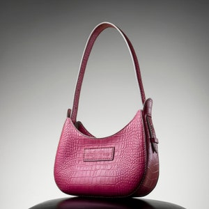 Black Half Moon Bag, Arc De Triomphe Bag, Genuine Leather, Crescent Bag, Underarm Small Round Bag, Casual Women Hobo Handbag Pink