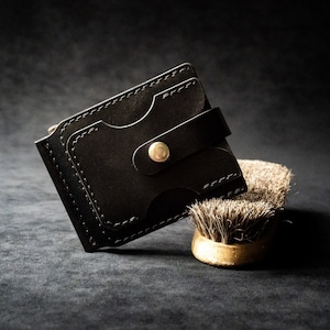 Clip de dinero hecho a mano negro, cartera de clip de dinero de cuero de grano completo Tempesti italiano, clip de dinero personalizado, clip de dinero delgado, regalos para él