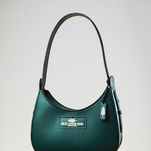 Black Half Moon Bag, Arc De Triomphe Bag, Genuine Leather, Crescent Bag, Underarm Small Round Bag, Casual Women Hobo Handbag Green