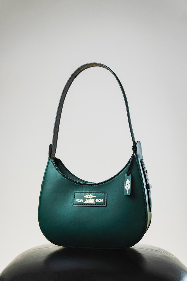 Black Half Moon Bag, Arc De Triomphe Bag, Genuine Leather, Crescent Bag, Underarm Small Round Bag, Casual Women Hobo Handbag Green