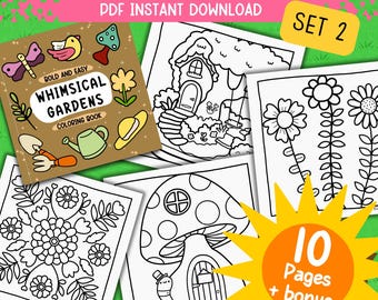 Garden Coloring Pages | 10 Easy Printable Designs for Adults & Kids | Fun Nature Patterns | Instant PDF Download | Set 2