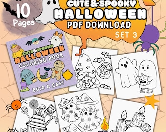 Halloween Coloring Pages | 10 Cute Spooky Designs | Perfect for Parties, Fun Activities for Kids Teens Adults | Instant PDF Download | Set 3