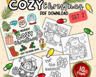 Easy Christmas Coloring Pages | Holiday Fun Activity | Cozy Bold & Easy Designs | Set 2 of 10 Pages | Instant PDF Download