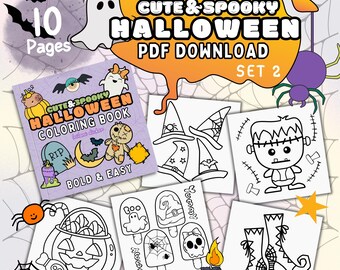 Halloween Coloring Pages | 10 Cute Spooky Designs | Perfect for Parties, Fun Activities for Kids Teens Adults | Instant PDF Download | Set 2
