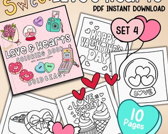 Valentines Day Coloring Pages-Sweet Love & Hearts | 11 Printable Designs for Kids and Adults | Bold and Easy | Instant PDF Download | Set 4