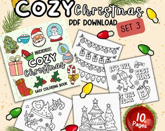 Easy Christmas Coloring Pages | Holiday Activity | Kids, Teens and Adults | Bold & Easy Designs | Set 3 of 10 Pages | Instant PDF Download