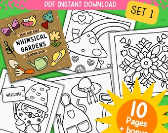 Garden Coloring Pages-Whimsical Gardens | 10 Easy Printable Designs for Adults & Kids | Nature Patterns | Instant PDF Download | Set 1