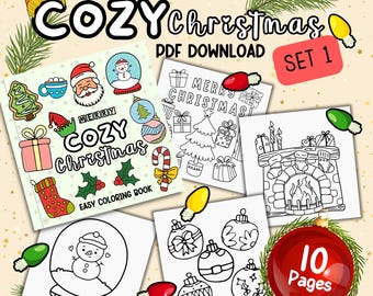 Easy Christmas Coloring Pages | Holiday Fun Activity | Kids, Teens and Adults | Bold Easy Designs | Set 1 of 10 Pages | Instant PDF Download