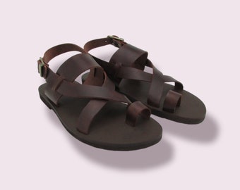 Mens Leather Strappy Sandals, Genuine Leather Handcrafted Sandals