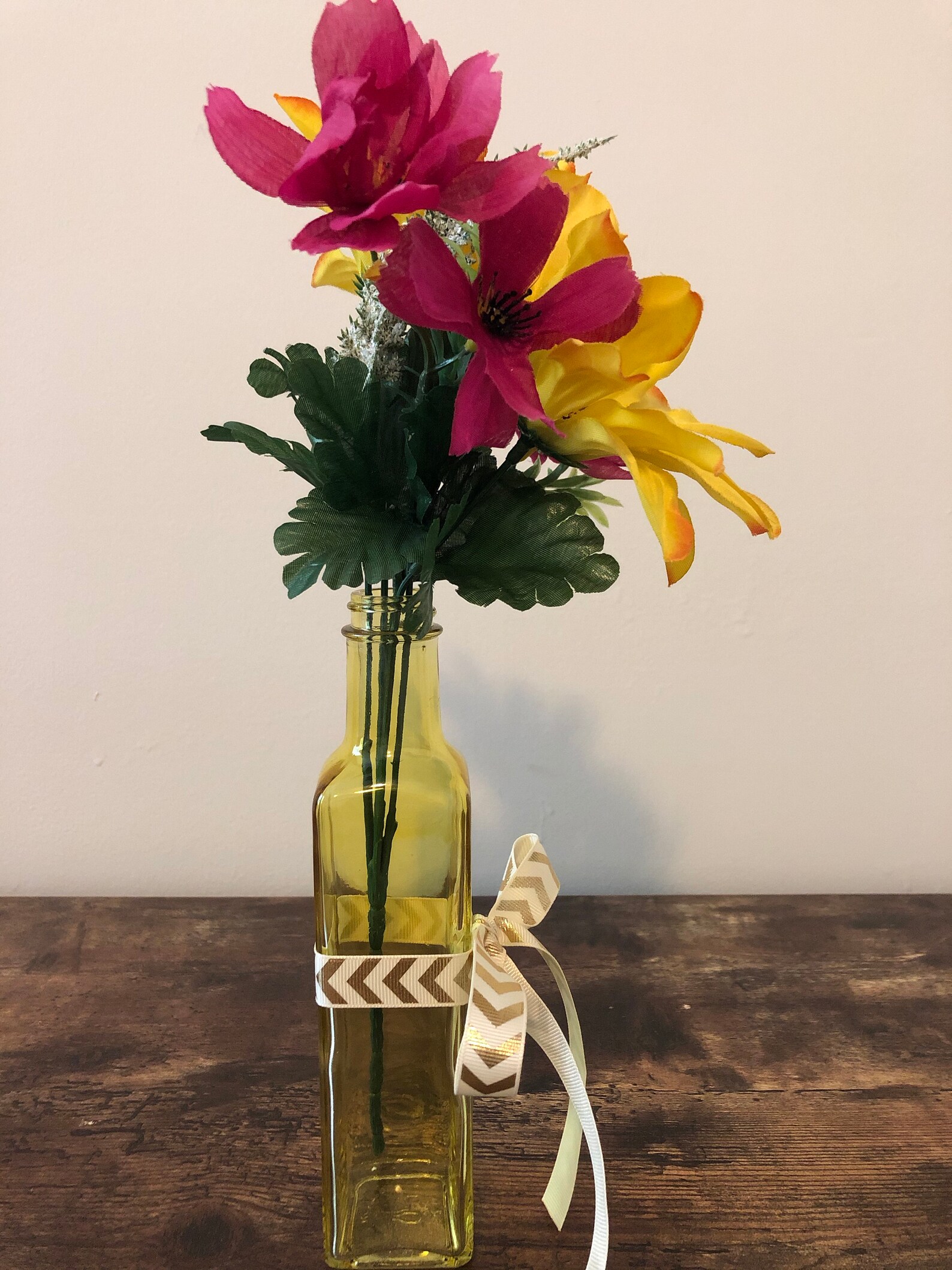 Hand Painted Stained Glass Vase with Mixed Flowers Yellow Etsy