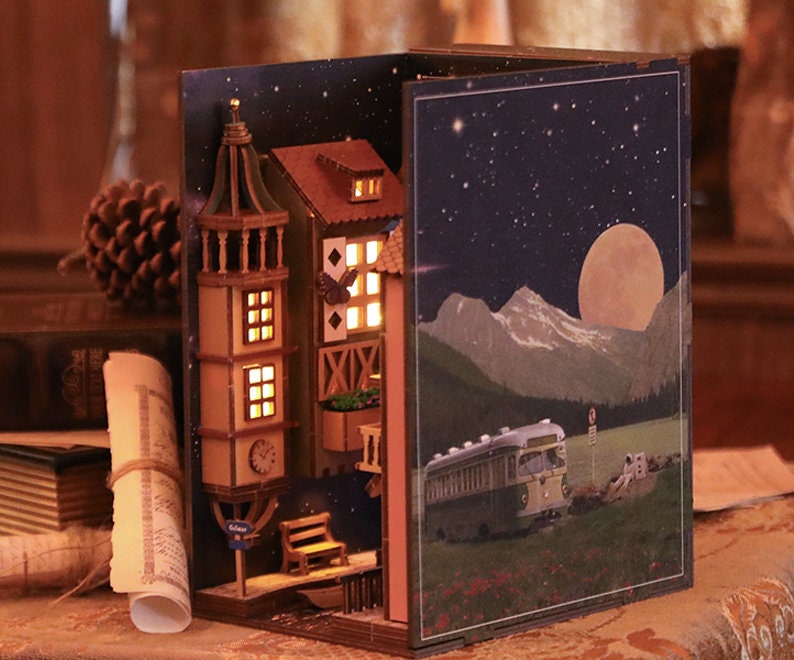 Dreamland of Alsace Book Nook, book nook shelf insert, DIY bookend, booknook kit, Valentine's gifts 