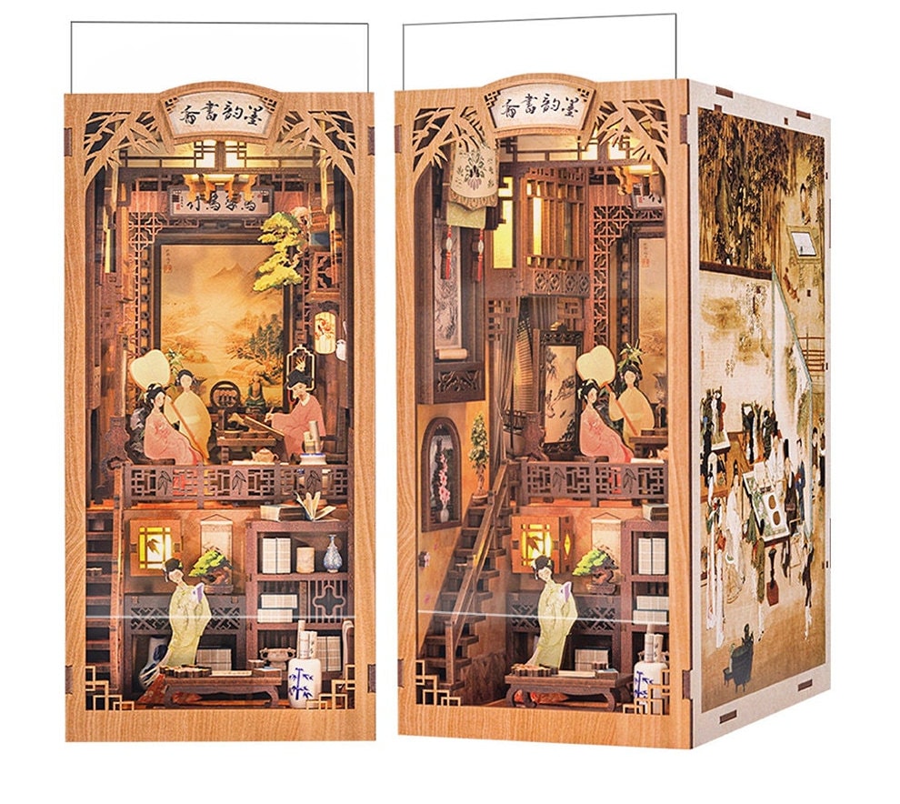 Ink Rhyme Bookstore Book Nook Kit With Touch Light, Miniature Bookcase, DIY Handmade Bookend