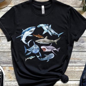 Watercolor Shark Shirts Types Of Sharks Shirt Illustrated T Shirt Shark Gift Idea Shark Species Great White Hammerhead Shirt Fish Shirts