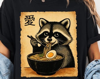 Japanese Animal Shirt, Ramen Raccoon Graphic Tee, Funny Japanese Raccoon Shirt, Comfort Colors Unisex T-Shirt, Cute Noodle Raccoon Tee