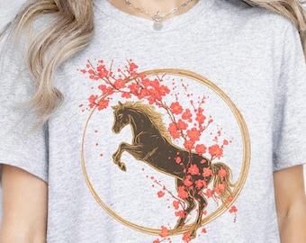 Year of the Horse Shirt, Lunar Zodiac Tee, Happy New Year Gift, Floral Horse T-Shirt For Women, Gift For Her