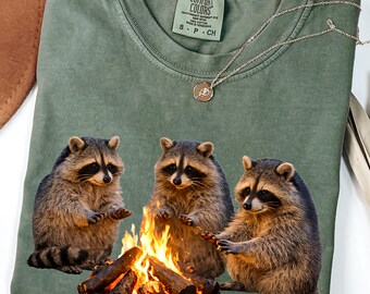 Campfire Three Funny Raccoon Shirt, Raccoon Lovers Tee, Comfort Colors Three Raccoons Shirt, Vintage Outdoor Animal Graphic Tee