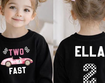 Personalized Two Fast Birthday Girl Sweatshirt, 2nd Birthday Party Sweater, Toddler Girl Sweatshirt, Racecar Birthday Party, Birthday Gift