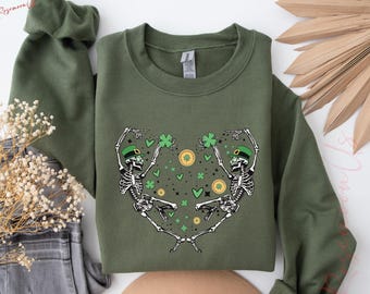 Lucky St Patricks Day Dancing Skeleton Sweatshirt, St Patricks Day Skeleton Sweater, St Patricks Hoodie, Irish Sweats