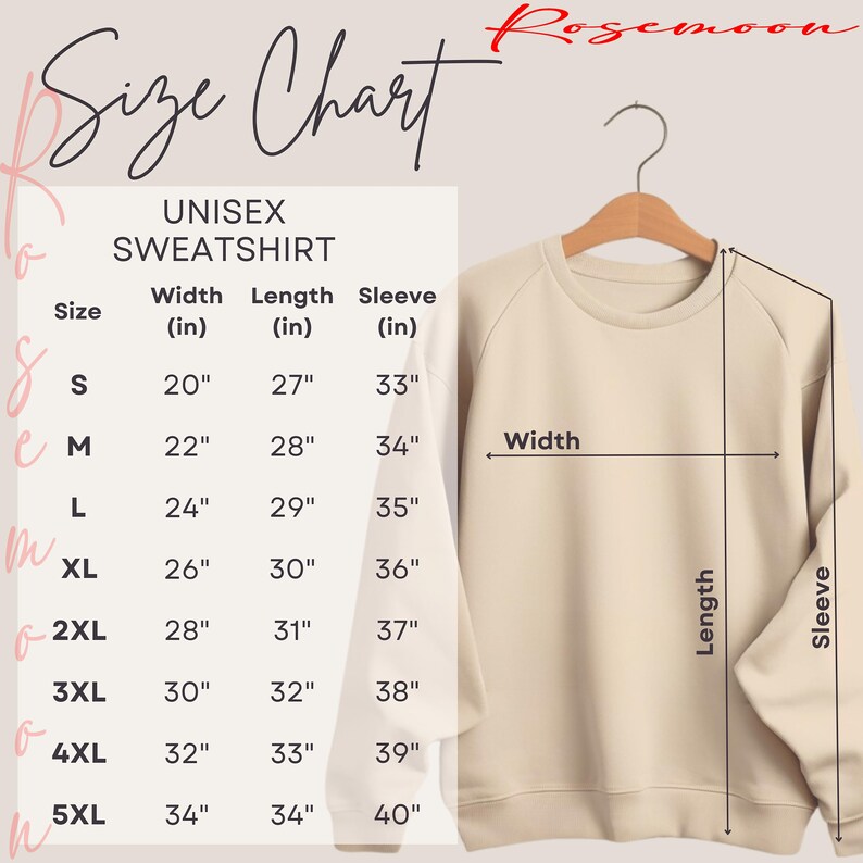 the size chart for a sweatshirt with measurements