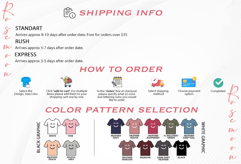 an info sheet describing how to order a t - shirt