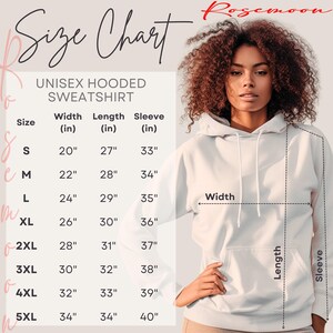 a woman wearing a white hoodie measurements chart