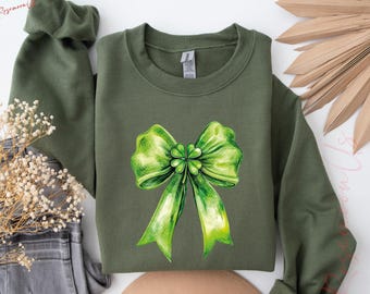 St Patrick's Day Coquette Bow Sweatshirt, St Patricks Gift, St Patricks Hoodie, Irish Sweatshirt and Hoodie